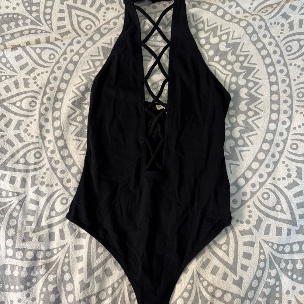 Express Black crisscross halter bodysuit